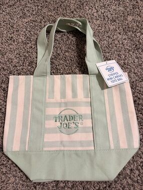 Trader Joe's Mint Green Stripe Canvas Tote